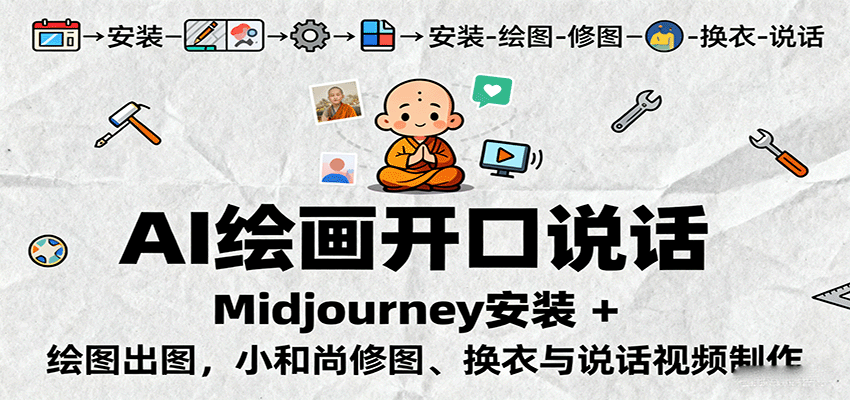 AI绘画开口说话，Midjourney安装 + 绘图出图，小和尚修图、换衣与说话视频制作-问小徐资源库