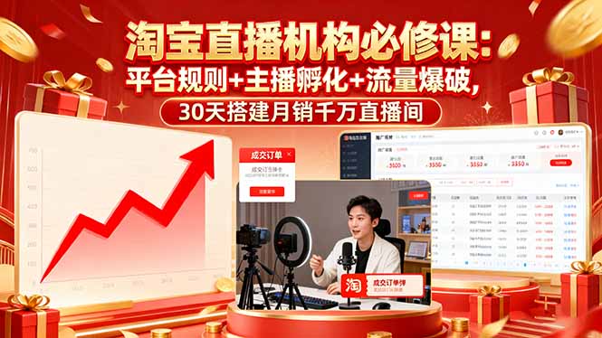 淘宝直播机构必修课：平台规则/主播孵化/流量爆破,30天搭建月销千万直播间-问小徐资源库