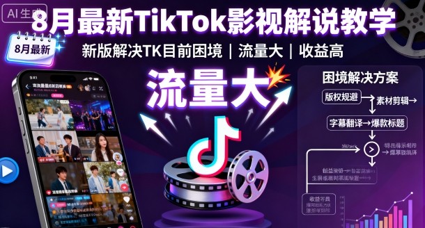 8月最新TikTok影视解说教学，新版解决TK目前困境，流量大，收益高-问小徐资源库