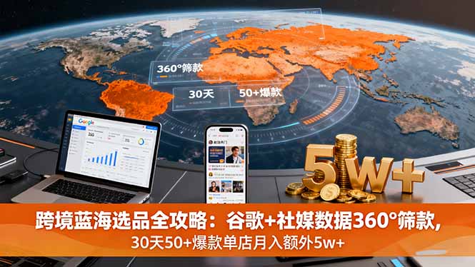跨境蓝海选品全攻略：谷歌+社媒数据360°筛款,30天50+爆款单店月入额外5w+-问小徐资源库