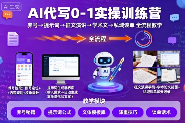AI代写0-1实操训练营，从养号、提示词、征文演讲、学术文，到私域谈单的全流程教学-问小徐资源库