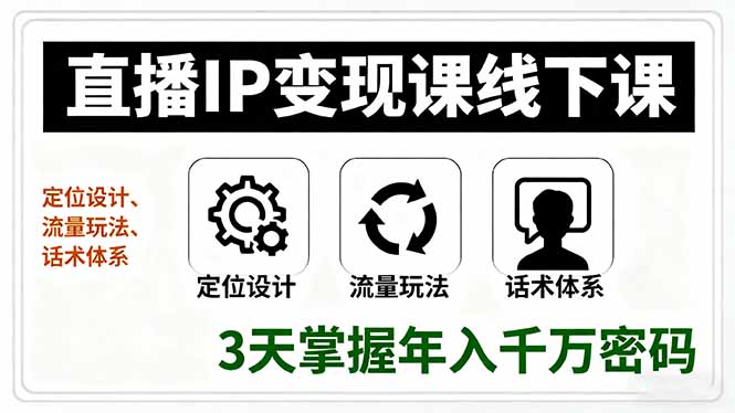直播IP变现课线下课，定位设计、流量玩法、话术体系，3天掌握年入千万密码-问小徐资源库