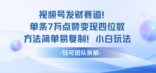 视频号发财赛道单条7W点赞变现四位数方法简单易复制小白玩法-问小徐资源库
