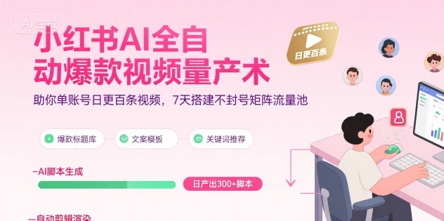 小红书AI全自动爆款视频量产术，助你单账号日更百条视频，7天搭建不封号矩阵流量池(更新9月)-问小徐资源库