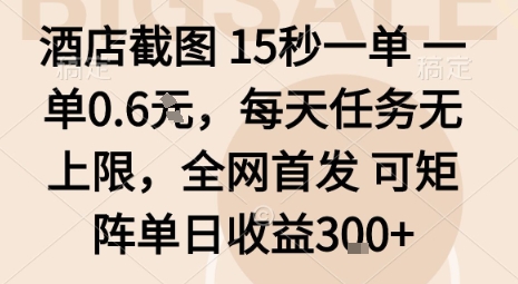 酒店截图15秒一单，一单0.6米，每天任务无上限，全网首发可矩阵单日收益3张【揭秘】-问小徐资源库