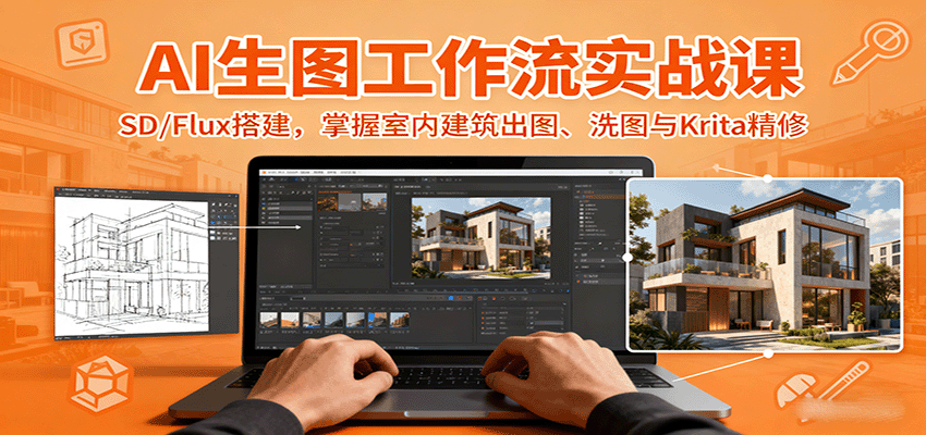 AI生图工作流实战课：SD/Flux搭建，掌握室内建筑出图、洗图与Krita精修-问小徐资源库