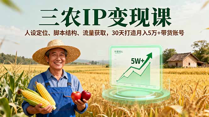 三农IP变现课，人设定位、脚本结构、流量获取，30天打造月入5万+带货账号-问小徐资源库