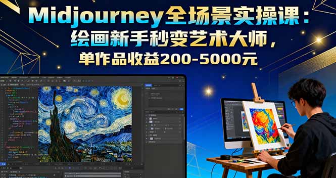 Midjourney全场景实操课：绘画新手秒变艺术大师，单作品收益200-5000元-问小徐资源库