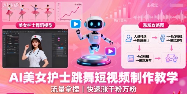 AI美女护士跳舞短视频制作教学，流量拿捏，快速涨千粉万粉【提示词+视频教程】-问小徐资源库