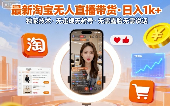 最新淘宝无人直播带货，日入1k+，独家技术，无违规无封号，无需露脸无需说话【揭秘】-问小徐资源库