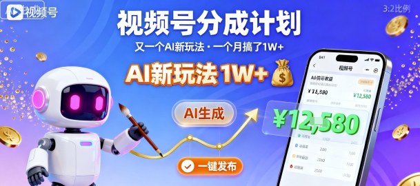 视频号分成计划：又一个AI新玩法，一个月搞了1W+，纯AI生成，一键发布即可-问小徐资源库
