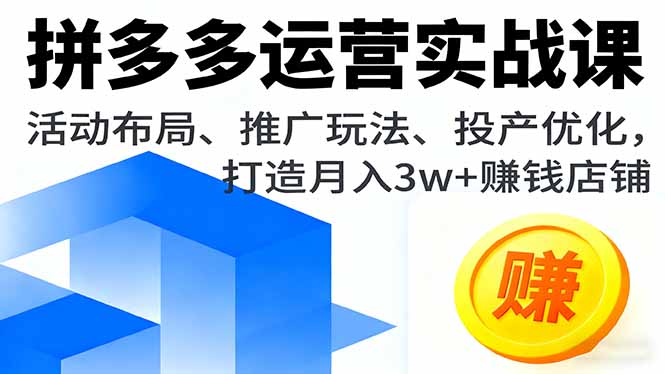 拼多多运营实战课，活动布局、推广玩法、投产优化，打造月入3w+赚钱店铺-问小徐资源库