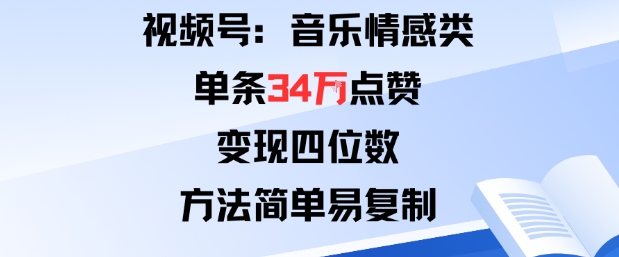 视频号分成计划新玩法：音乐情感类单条34W点赞，变现四位数，方法简单易复制-问小徐资源库