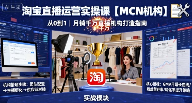 淘宝直播运营实操课【MCN机构】，从0到1做一家月销千W的直播机构-问小徐资源库