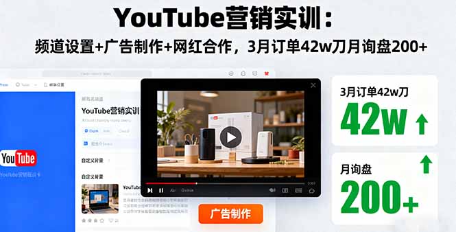 YouTube营销实训：频道设置+广告制作+网红合作，3月订单42w刀月询盘200+-问小徐资源库
