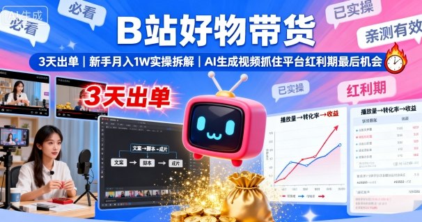B站好物带货，3天出单，新手月入1W实操拆解，AI生成视频，抓住平台红利期最后机会-问小徐资源库