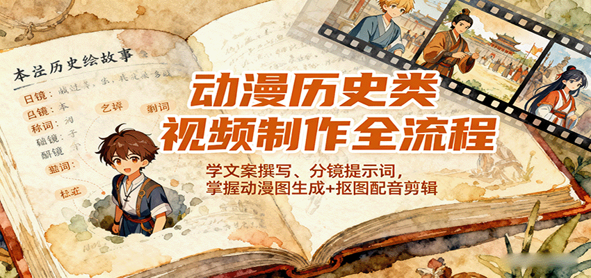 动漫历史类视频制作全流程，学文案撰写、分镜提示词，掌握动漫图生成+抠图配音剪辑-问小徐资源库