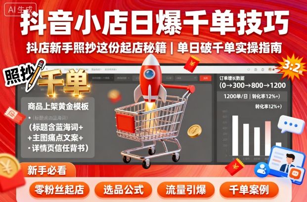 抖音小店日爆千单技巧，抖店新手照抄这份起店秘籍，单日破千单-问小徐资源库