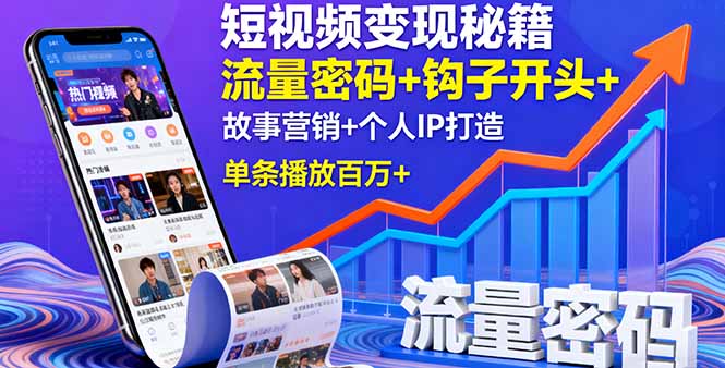 短视频变现秘籍，流量密码+钩子开头+故事营销+个人IP打造，单条播放百万+-问小徐资源库