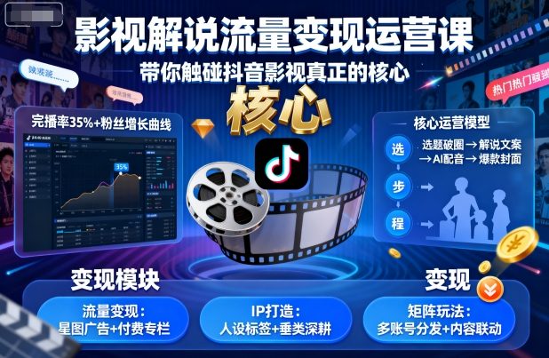 影视解说流量变现运营课，带你触碰抖音影视真正的核心-问小徐资源库
