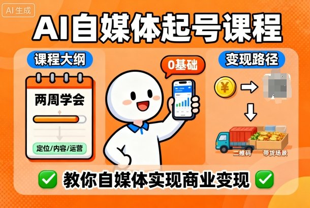 AI自媒体起号课程，0基础小白两周学会，教你自媒体实现商业变现-问小徐资源库