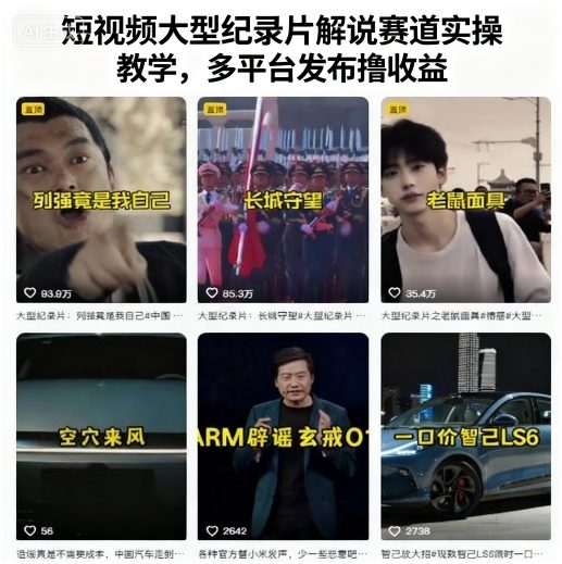短视频大型纪录片解说赛道实操教学，多平台发布撸收益-问小徐资源库