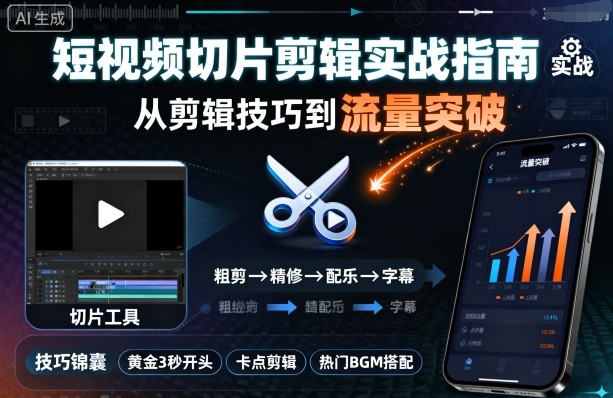 短视频切片剪辑实战指南，从剪辑技巧到流量突破-问小徐资源库