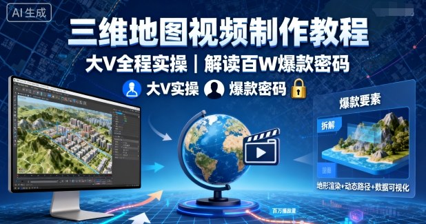 三维地图视频制作教程，大V全程实操，解读百W爆款密码-问小徐资源库