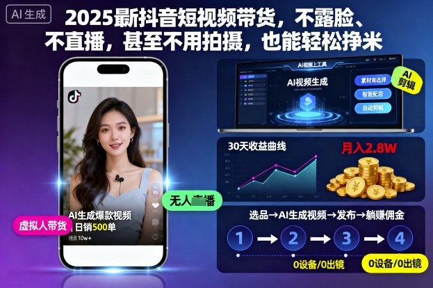 2025最新抖音短视频带货，不露脸、不直播，甚至不用拍摄，也能轻松挣米-问小徐资源库