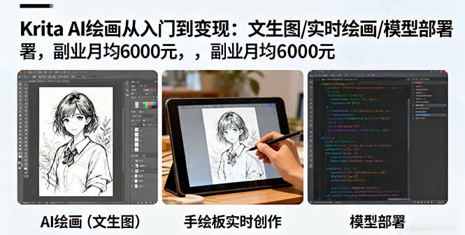 Krita AI绘画从入门到变现：文生图/实时绘画/模型部署，副业月均6000元-问小徐资源库