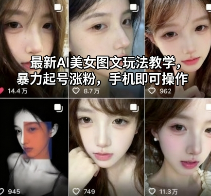 最新AI美女图文玩法教学，暴力起号涨粉，手机即可操作-问小徐资源库
