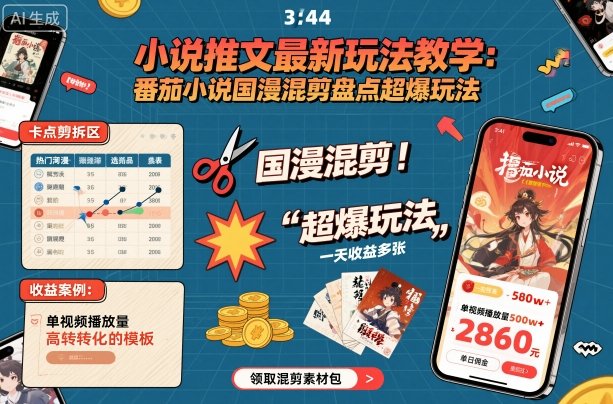 小说推文最新玩法教学，番茄小说国漫混剪盘点超爆玩法，全程干货，一天收益多张-问小徐资源库