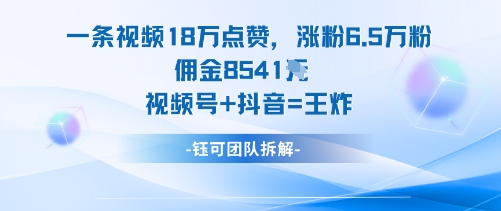 一条视频18W点赞，涨粉6.5W粉佣金8541米，视频号+抖音=王炸-问小徐资源库