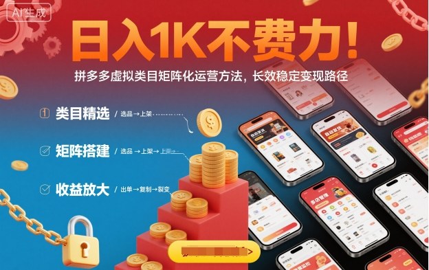 日入1K不费力！拼多多虚拟类目矩阵化运营方法，长效稳定变现路径-问小徐资源库
