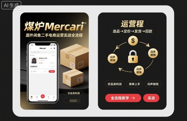 煤炉Mercari国外闲鱼二手电商运营实战全流程，仿品高利润，简单上手，闷声搞钱-问小徐资源库