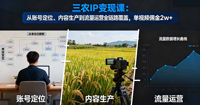 三农IP变现课：从账号定位、内容生产到流量运营全链路覆盖，单视频佣金2w+-问小徐资源库