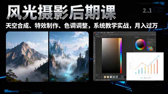 风光摄影后期课，一键换天空合成、特效制作、色调调整，月入过万-问小徐资源库