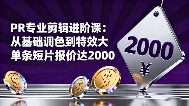 PR专业剪辑进阶课：从基础调色到特效大片的进阶技能，单条短片报价达2000-问小徐资源库