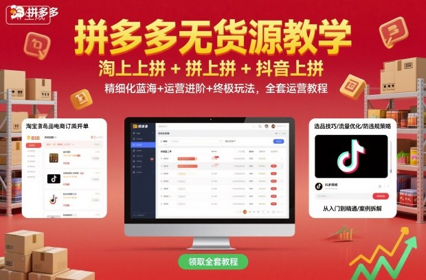 拼多多无货源教学，淘上拼+拼上拼+抖上拼，精细化蓝海+运营进阶+终极玩法，全套运营教程-问小徐资源库