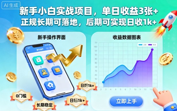 新手小白实战项目，单日收益3张+，正规长期可落地，后期可实现日收1k+【揭秘】-问小徐资源库