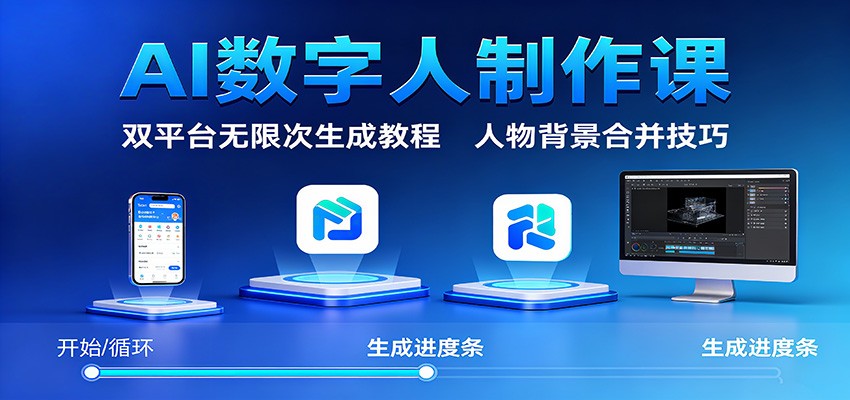 AI数字人制作课：双平台无限次生成教程，人物背景合并技巧-问小徐资源库