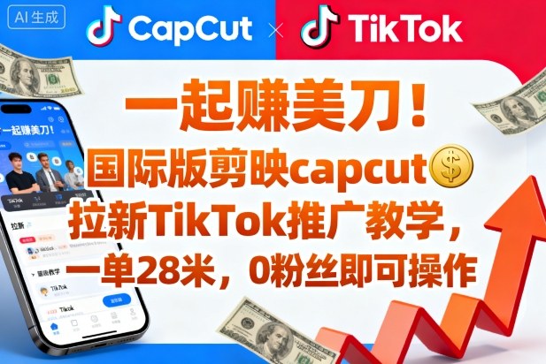 一起賺美刀！国际版剪映capcut拉新TikTok推广教学，一单28米，0粉丝即可操作(附推广入口和教学)-问小徐资源库