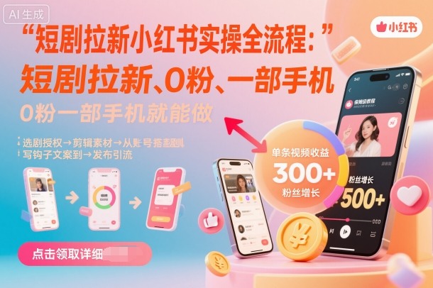 短剧拉新小红书实操全流程，0粉一部手机就可以做，详细教程-问小徐资源库