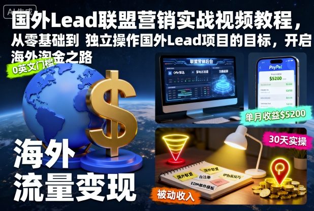 国外Lead联盟营销实战视频教程，从零基础到独立操作国外Lead项目的目标，开启海外淘金之路-问小徐资源库