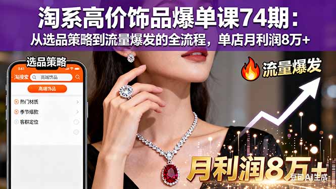 淘系高价饰品爆单课74期：从选品策略到流量爆发的全流程，单店月利润8万+-问小徐资源库