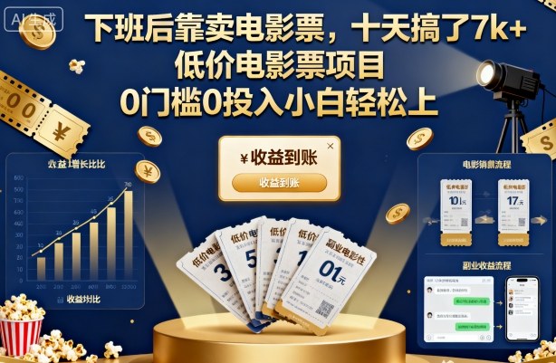 下班后靠卖电影票，十天搞了7k+，低价电影票项目，0门槛0投入小白轻松上手【揭秘】-问小徐资源库