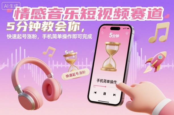 情感音乐短视频赛道，5分钟教会你，快速起号涨粉，手机简单操作即可完成-问小徐资源库