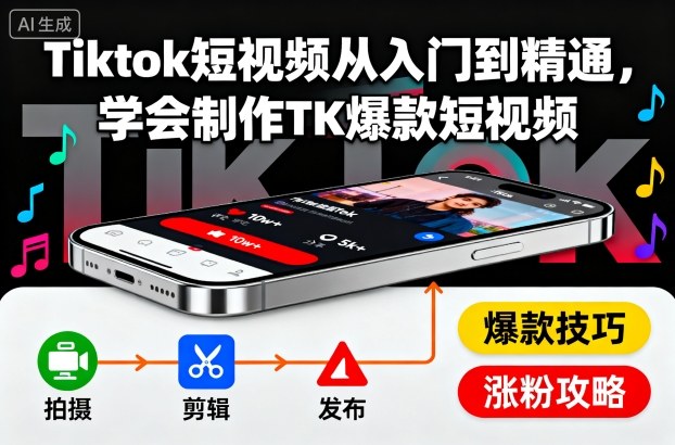 Tiktok短视频从入门到精通,学会制作TK爆款短视频-问小徐资源库