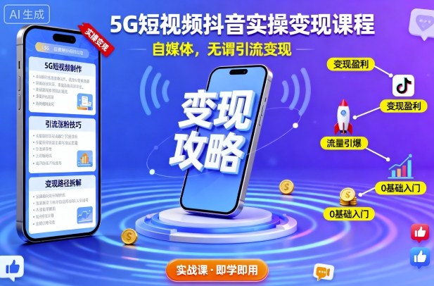 5G短视频抖音实操变现课程，自媒体，无谓引流变现-问小徐资源库