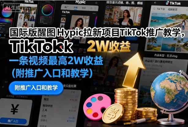 国际版醒图Hypic拉新项目TikTok推广教学，一条视频最高2W收益(附推广入口和教学)-问小徐资源库